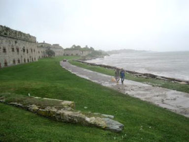 Walking along the sea at Fort Adams, Newport, RI